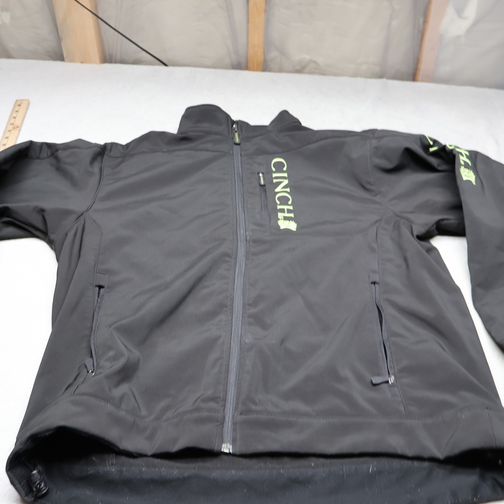 Cinch Bonded Jacket Mens XL Black Sleeve Graphic Softshell Wind Rain Full Zip
